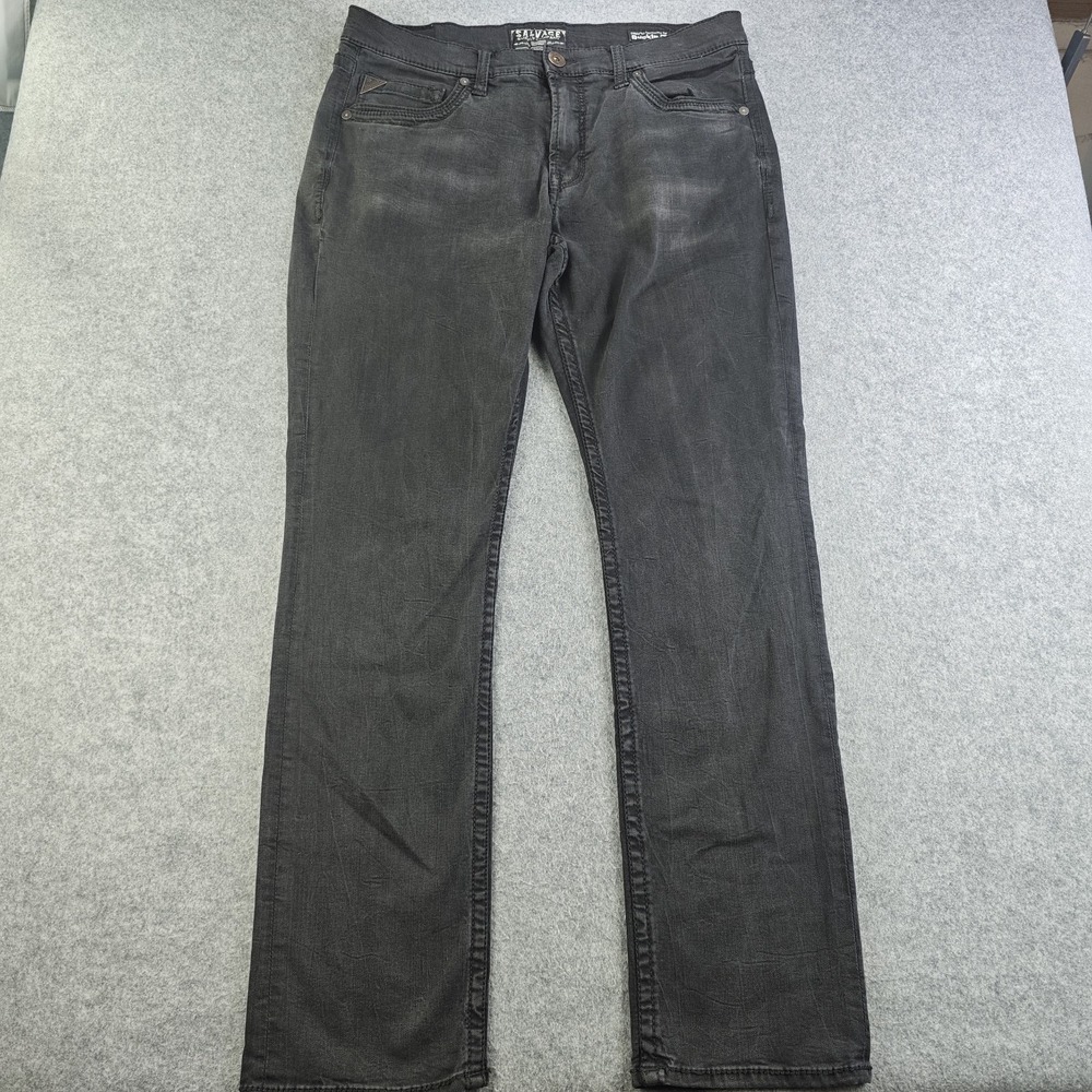 Salvage Mayhem Straight Jeans Mens 36x36 Black Faded Denim Buckle